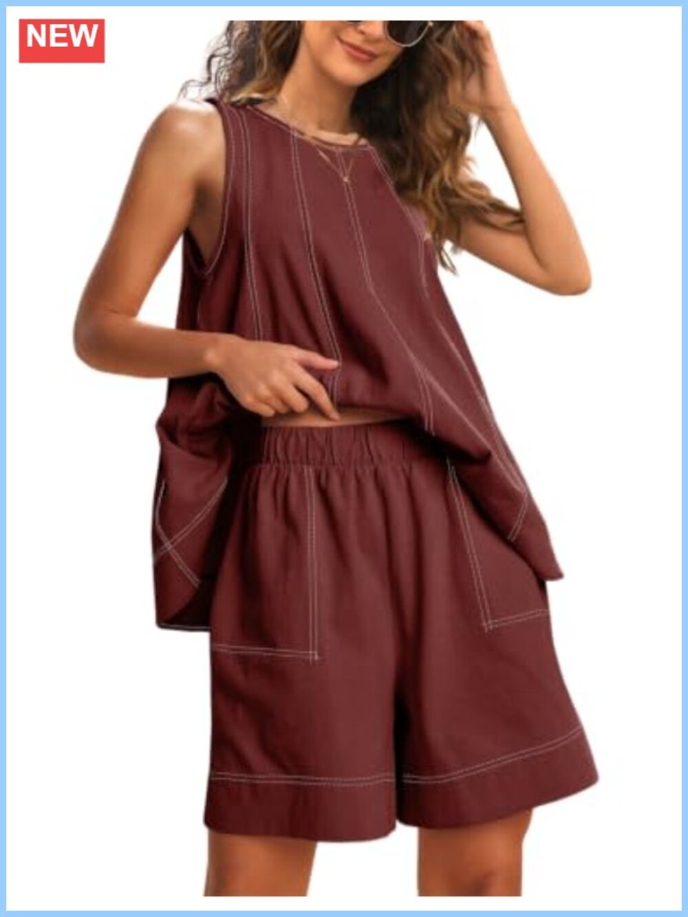 Women's 2 Piece Lounge Set Tank Top and Shorts with Pockets